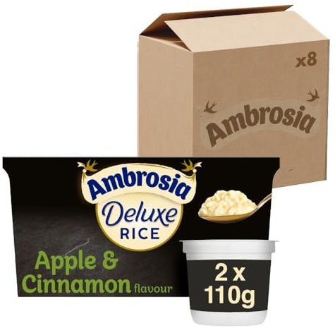 Ambrosia Deluxe Rice Pudding Pots, Apple & Cinnamon, 16 x 110 g | Creamy Texture, Ready to Eat, Vegetarian Friendly, Perfect for Chilly Days, Convenient Single-Serving Pots