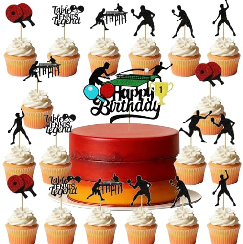 29 kreative Tischtennis Kuchenpicks, Sport Geburtstagsdekorationen, Dessert Accessoires für Kinderpartys, Kuchendekorationen für Jungen und Mädchen