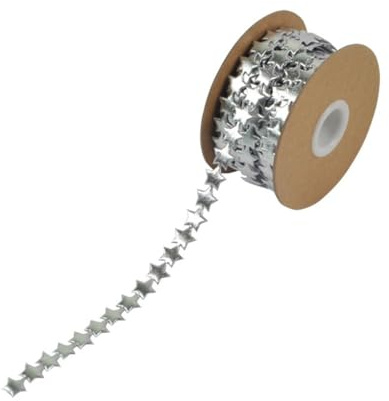 Anevous 12mm x 10 m Stern/Schneeflocke Geschenkband,Floristik Band,Deko Band,Geschenkverpackung Band,Hochzeit Weihnachten Dekoration,DIY Bastelband,Floristik Zubehör,Silberner Stern