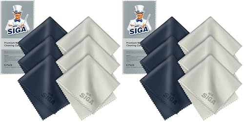 MR.SIGA Hochwertig Mikrofaser Reinigungstücher Brillenputztuch für Brillen, Bildschirme, Tabletten, Gläser, 12er Pack, 6 x 7 Zoll (15 x 18 cm), Marine/Grau
