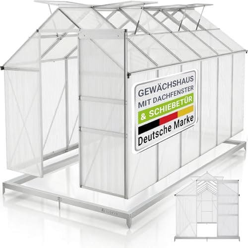 JUSKYS® Gewächshaus 7,2 m² - Aluminiumgestell & Stahlfundament, UV-beständig, abschließbare Schiebetür, belüftbare Dachfenster 61x57 cm