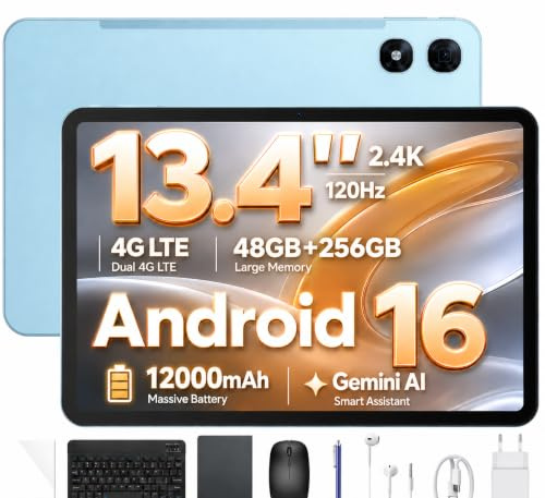 Luzglo P13 Pro Tablet 13 Pollici, IPS 2.4K, 120Hz,T7280 Octa-Core, 48GB+256GB(TF 2TB), 12000mAh/18W, 16MP+8MP, 4G LTE, Gemini AI Tablet android 16, Face ID/WiFi5/GPS/FM/Tablets Tastiera e Penna, Blu