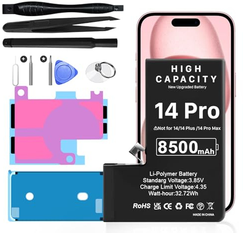 Battery for iPhone 14 Pro, 8500mAh 2026 New Upgrade High Capacity 0 Cycle Battery Replacement for iPhone 14 Pro, With Professional Tools