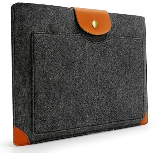 Lavievert mano feltro grigio Custodia in pelle angolo Borsa Sleeve con Button in pelle falda magnetica per Apple 13 MacBook Pro / 13 MacBook Air / 13 MacBook Pro con Retina e più popolare 13-13,3 Inch Laptop / Notebook Computer / Ultrabooks - grigio