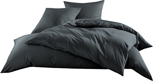 Mako-Satin Baumwollsatin Bettwäsche Uni einfarbig zum Kombinieren (Bettbezug 200 cm x 220 cm, Anthrazit)