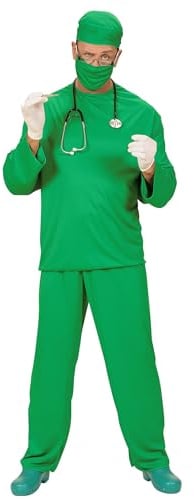 W WIDMANN MILANO Party Fashion - Chirurg Kostüm Herren | Grüne OP-Kleidung im Arzt-Look für Karneval, Mottoparty