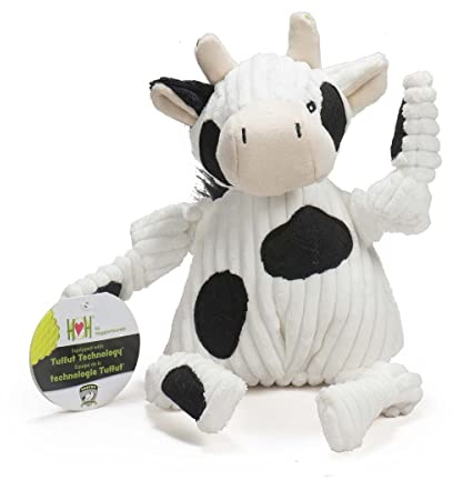 HuggleHounds Knottie Plush Dog Toy - Dog Stuffed Animal Toy, Squeaky Puppy Toys, for Small, Medium & Large Dogs, Durable Plush to Keep Them Busy - Dottie Cow, Large