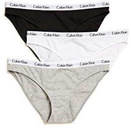 Calvin Klein Carousel Logo Cotton Stretch Bikini Panties, Multipack, Black/White/Grey Heather, Medium