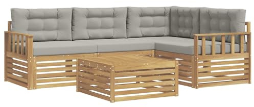 vidaXL Outdoor-Sofagarnitur 6 pcs Weiß und Hellgrau Polyester, Patio Loungeset, modernes Sofa für draußen, wetterbeständiger Gartenspaß, Bequeme Terrassenmöbel