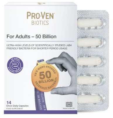 Pro-Ven 50 Billion Biotics for Adults | Lab4 Friendly Bacteria Short-Term High Strength Support | Multi-Strain Daily Gut Health Formula | 14 Capsules
