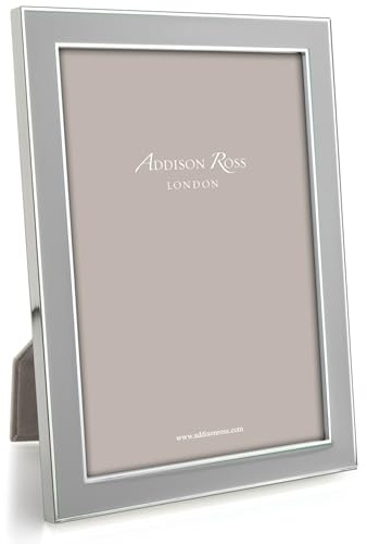 Addison Ross Enamel Photo Frame 8x10cm - Portrait or Landscape Display - Ideal Picture Frames for Gifting - Gift for Weddings, Birthday, Anniversary - Modern Design - Silver & Chiffon Grey, 15mm