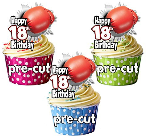 AK Giftshop PRECUT Boxing Glove - 18th Birthday - Edible Cupcake Toppers/Cake Decorations (Pack of 12)