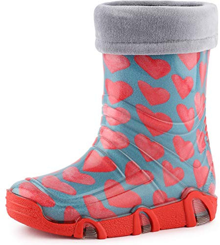Ladeheid Kinder Mädchen Jungen Gummistiefel gefüttert Swk 203 (Türkis Rosa Herzen, 27/28 EU)