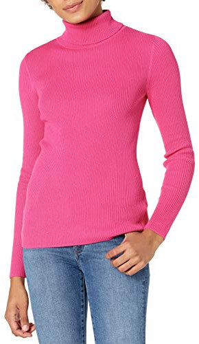 Amazon Essentials Pull à Col Roulé Léger à Manches Longues et Coupe Ajustée Femme, Rose Vif, S