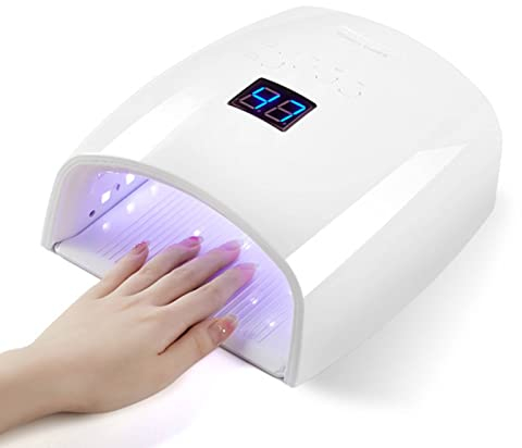 Lampada per unghie a LED UV, ricaricabile, senza fili, 66 W, per gel e smalto regolare, essiccatore a LED con 5 impostazioni di timer, sensore automatico, display LCD, bianco