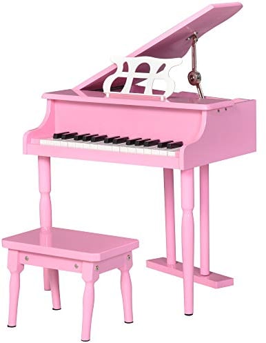 HOMCOM Piano à Queue Enfant en Bois 30 Touches - Tabouret et pupitre inlus - MDF Rose