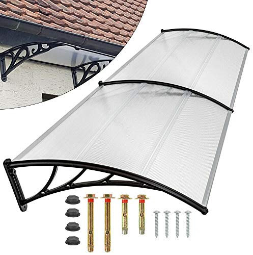 Vordach für Haustür, Haustürdach Haustür Pultvordach aus 5 mm Dicke Transparentes Polycarbonat und Aluminium Rahmen, Sonnenschutz Regenschutz Vordach für Garage Balkon Fenster Haus 150 x 93cm
