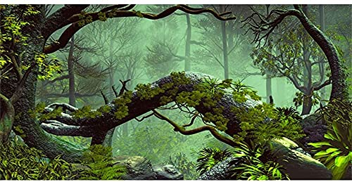 AWERT 121,9 x 50,8 cm Nebel Wald Terrarium Hintergrund Stein Grün Baum Tropisch Reptil Habitat Hintergrund Regenwald Aquarium Hintergrund Durable Polyester Hintergrund