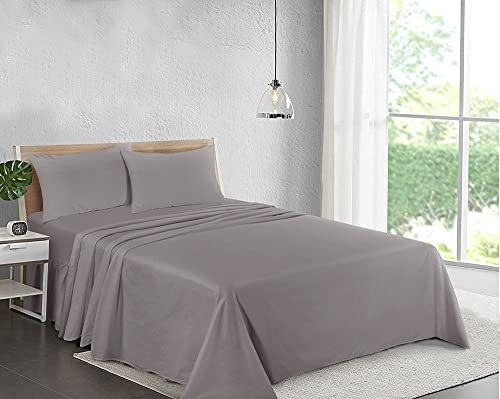 100% Cotton Plain Dyed Flat Sheet | Premium Hotel Quality Ultra Soft Bed Sheet | Luxury Non Iron Easy Care Bedding Sheet - Wrinkle, Stain and Fade Resistant Top Sheet - Grey, Single Size
