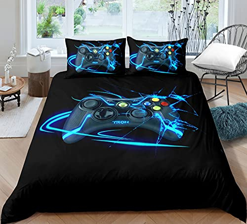 AYMAING Gamer Betten Set Gamepad Bettwäsche Set 155 x 220 cm Videospiele Gaming Mikrofaser Jungen Jugendliche Bettbezug mit Reißverschluss und Kissenbezüge Easy Care