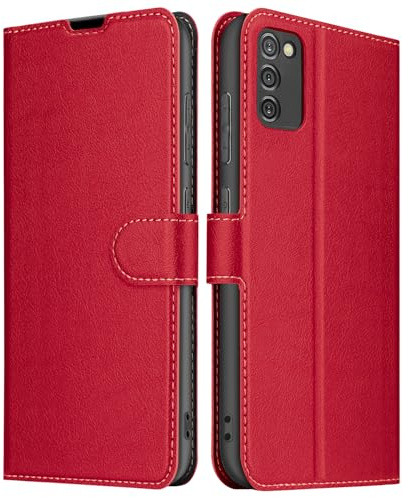 ELESNOW Hülle für Samsung Galaxy A02s, PU Leder Klappbar Wallet Handyhülle Schutzhülle Tasche mit Kartenfach, Standfunktion, Magnetisch für Samsung Galaxy A02s Hüllen (Rot)