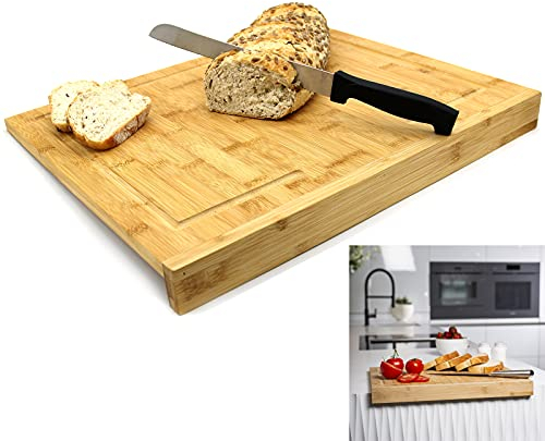 Xample® Bamboo Counter Edge Chopping Board Kitcheb Secure Wooden Serving Tray Kitchen Cutting Boards for Meat Bread Food Prep Vegetables Crackers & Cheese (43.5 x 35 x 1.4 cm)