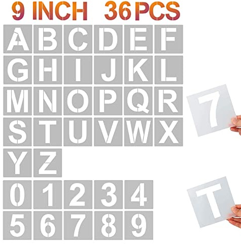 Lot de 36 pochoirs en plastique réutilisables pour peinture sur bois, mur, tissu, roche, tableau noir, signalisation, projets artistiques scolaires à faire soi-même (22,9 cm)