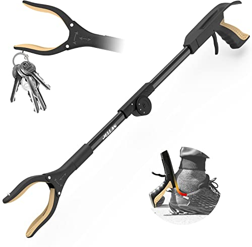 Jellas Faltbare Greifer, 0°- 180° abgewinkelter Arm, 360° drehbarer Kopf, 80cm Langer Greif-Werkzeug mit Magnetspitzen für die Müllabfuhr, Abfallsammlung, Armverlängerung, RGSF01 (Gold)