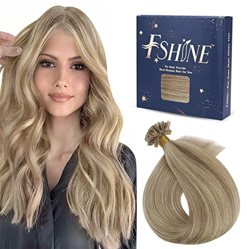Fshine Extensions Echthaar Bondings U Tip Hair Extensions Echthaar 45cm 50 Strähne Keratin Bondings Echthaar Haarverlängerun Echthaar Goldblond mit Hellblond Farbe 16P22