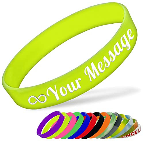 Bracelet en Silicone Personnalisable Bracelet en Caoutchouc Femme Homme Enfant pour Les Événements Festival de Collecte de Fonds,160mm Longueur,Jaune