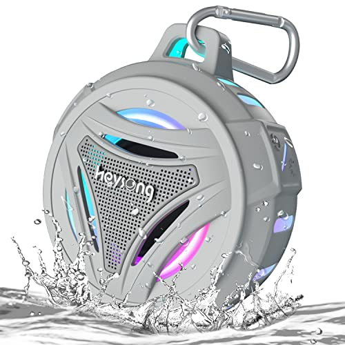 HEYSONG Tragbarer Bluetooth-Lautsprecher, IPX7 Wasserdicht Dusche Musikbox mit Licht, Dualen Bass-Treibern, 36h Akku, Freisprechfunktion für Phone, Draußen, Sturzfest, Geschenke für Männer- Grau