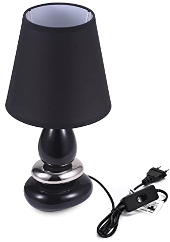 Urban Lifestyle Nachttischlampe Schwarz ANNA Tischleuchte Keramik Tisch Lampen mit Stoffschirm, LED geeignete Leuchte für den Tisch, E14, 230V Keramik Tischlampe, Nachttischleuchte, Sofalampe,
