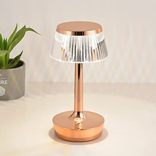 Lampe De Bureau en Cristal, Lampe De Bureau À Capteur Tactile sans Fil pour Chambre À Coucher, Lampe De Chevet LED en Métal Blanc Chaud À Intensité Variable Rechargeable par USB,Rose Gold