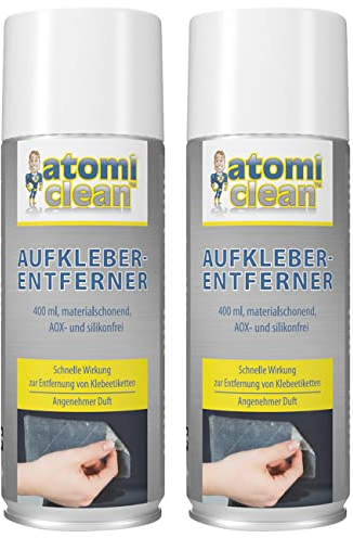AtomiClean Etikettenlöser: 2er-Set Aufkleber-Entferner, schonend, AOX- und silikonfrei, 2x 400 ml (Aufkleberentferner, Aufkleber-Löser, Etiketten)