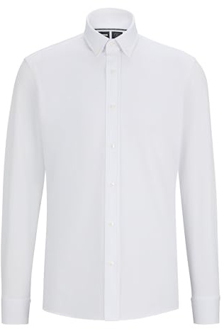 BOSS Herren P-JOE-BD-C1-222 Regular-Fit Jersey-Hemd aus Strukturiertem Baumwoll-Mix Weiß 41