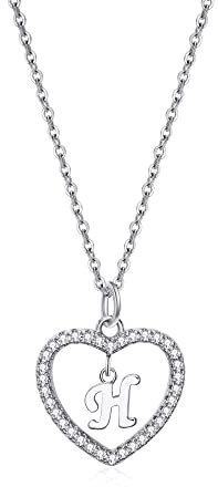 ZYAWP Heart Initial Necklace for Women Personalised Silver Necklace Letter H Name Pendant a Necklaces CZ Jewelry Message Card Gifts for Girls