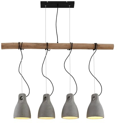 Lindby Beton Pendelleuchte Grima (Modern) aus, Holz (4 flammig E27) - Deckenlampe Esstischlampe Hängelampe Hängeleuchte Wohnzimmerleuchte