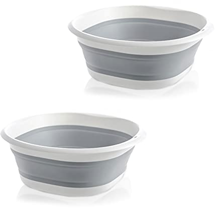 Collapsible Washing Up Bowl, 2PCS Foldable Hand Wash Basin Grey Round Washing Up Bowl Small Portable Laundry Washing Basin 26cm Multipurpose Outdoor Camping Home Space Saving Storage Container