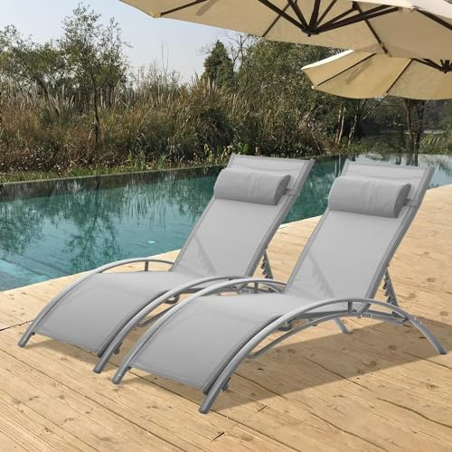 Outdoor Living 2 Bali textilene sun loungers reclining garden chair beach sun lounger recliner, anthracite grey