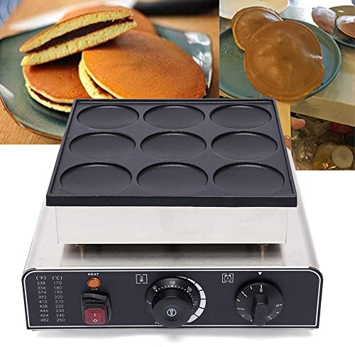KinHall 9 agujeros para tortitas y tortitas antiadherentes de acero inoxidable, mini gofrera de 900 W, 50 ~ 300 ℃, adecuada para cocina, fiesta, picnic