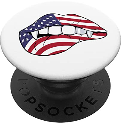 Lippen US Flagge Vampirzähne Kussmund PopSockets mit austauschbarem PopGrip