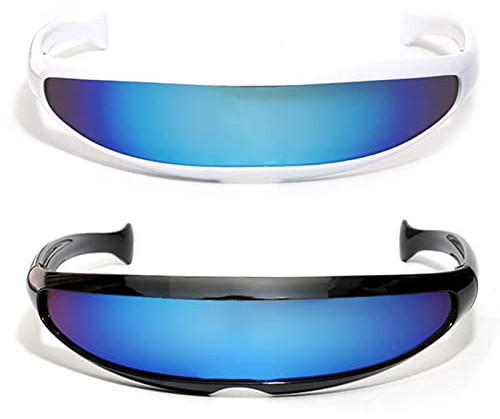 mellystore 2pcs Futuristische Verspiegelte Sonnenbrille Coole Schnelle Brille Rave Novelty Schmale Partybrille Space Alien Brille Zyklop Sonnenbrille für Foto Requisiten Brille Spielzeug Cosplay