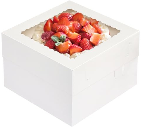 Moretoes 15pcs Cake Boxes, 12x12x8 Inch White Bakery Boxes with Window