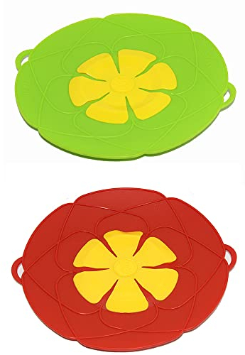 VOANZO 2 Pcs Spill Stopper Lid Silicone Spill stopper for Pans and Pots Boil Over Safeguard Multi-Function Kitchen Tool (Green + Red)