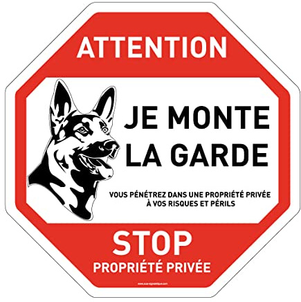 AUA SIGNALETIQUE - Panneau De Signalisation Circulaire en PVC 1.5 mm (Ø 400 mm, Attention Chien - Stop Propriété)