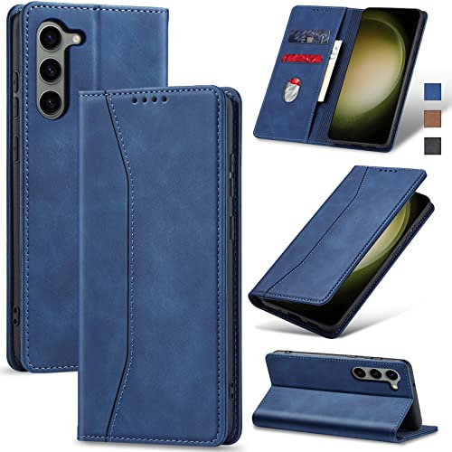 Jasonyu Case for Samsung Galaxy S23 5G PU Leather Wallet Flip Cover with Card Holder,Kickstand, Magnetic Closure,TPU Shockproof Interior Case Compatible with Samsung S23 (Blue)