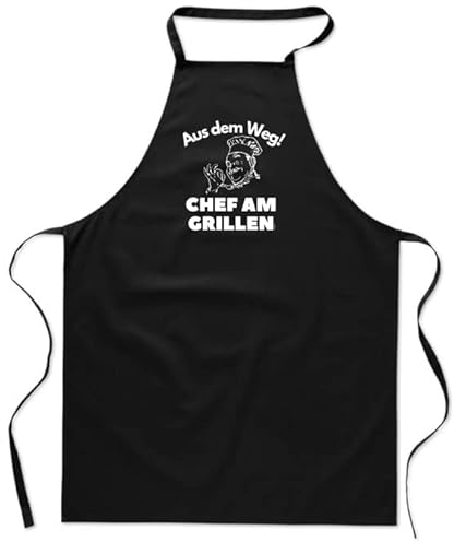 FremiBag Grillschürze für Männer mit Spruch: Chef am Grillen - Baumwollschürze - Schwarz/Unisize - Geschenk für Männer - Geschenk für Mann - Geschenkidee Männer