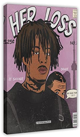 21 Savage Her Loss Poster 3 Leinwand Poster Wandkunst Dekor Druck Bild Gemälde für Wohnzimmer Schlafzimmer Dekoration Rahmen 30 x 45 cm