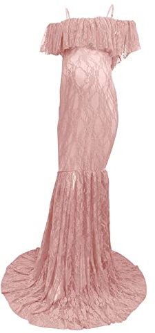 Donne Incinta photoshooting Abbigliamento Premaman Lungo Incinta Multiway Abito in Tulle Manica Lunga Pizzo Senza Spalline Abbigliamento Premaman Servizio Fotografico Incinta Abito Fot, Rosa #1, M
