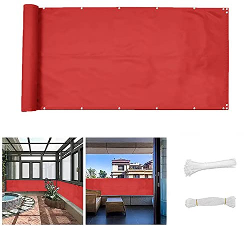 QINGLV Brise Vue Balcon 70x700cm Brise Vue Occultant UV RéSistant Imperméable Pare Vue Balcon avec Attaches De CâBle Et Cordons -Rouge
